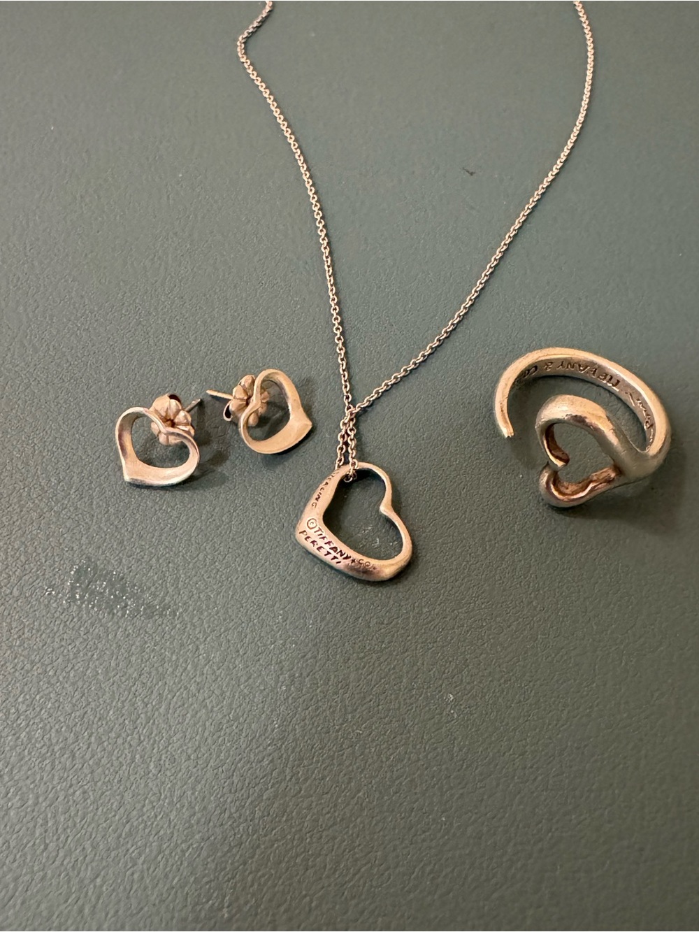 Authentic Tiffany & Co. Elsa Peretti Open Heart Sterling Silver Jewelry Set - Picture 9 of 12
